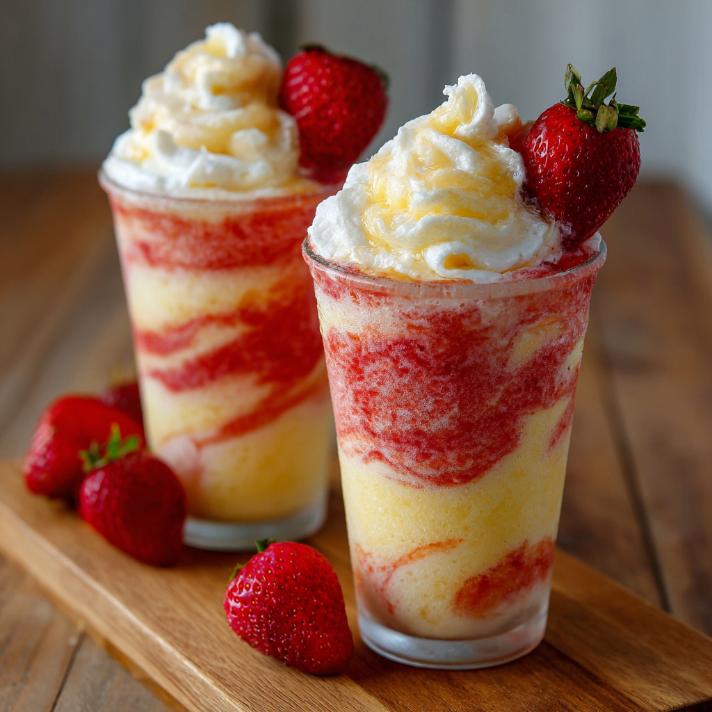 Pineapple Strawberry Swirled Slushies