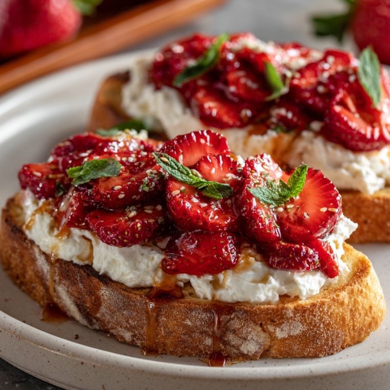 Yummy Roasted Strawberry Whipped Ricotta Toast