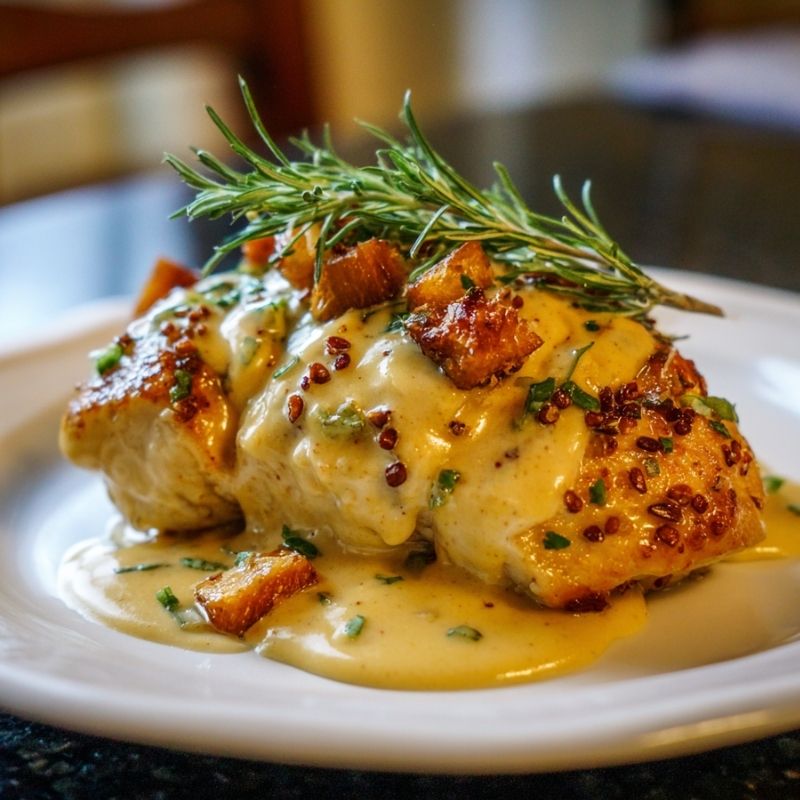 Flavorful Pretzel Chicken With Mustard-Cheddar Sauce