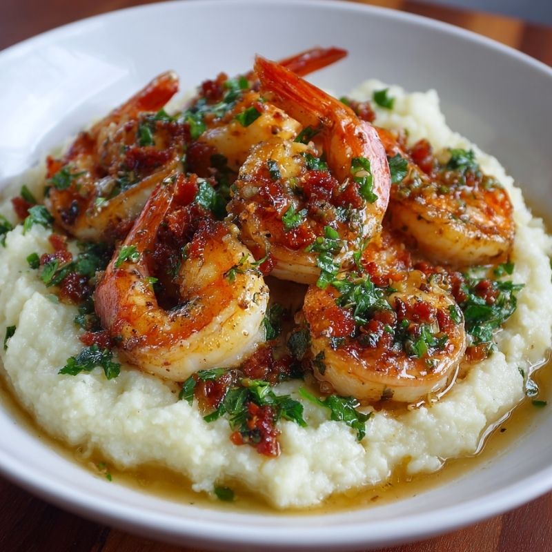 Hearty Garlic Shrimp Over Mashed Potatoes