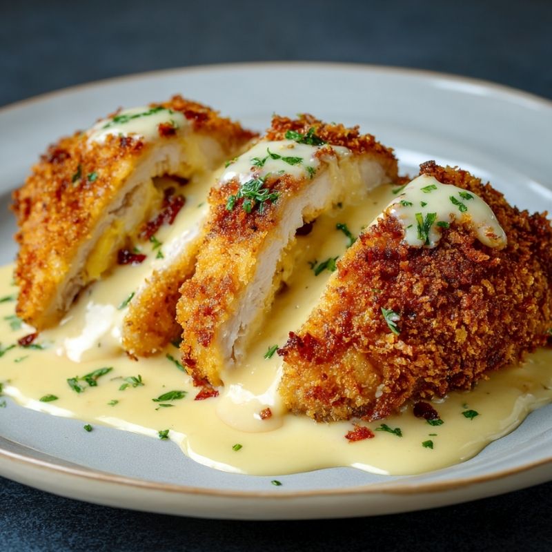 Gourmet Chicken Cordon Bleu With Swiss Cheese Sauce