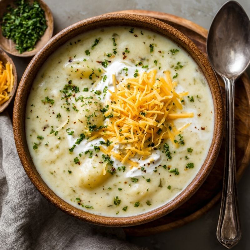 Creamy Cheddar Garlic Herb Potato Soup