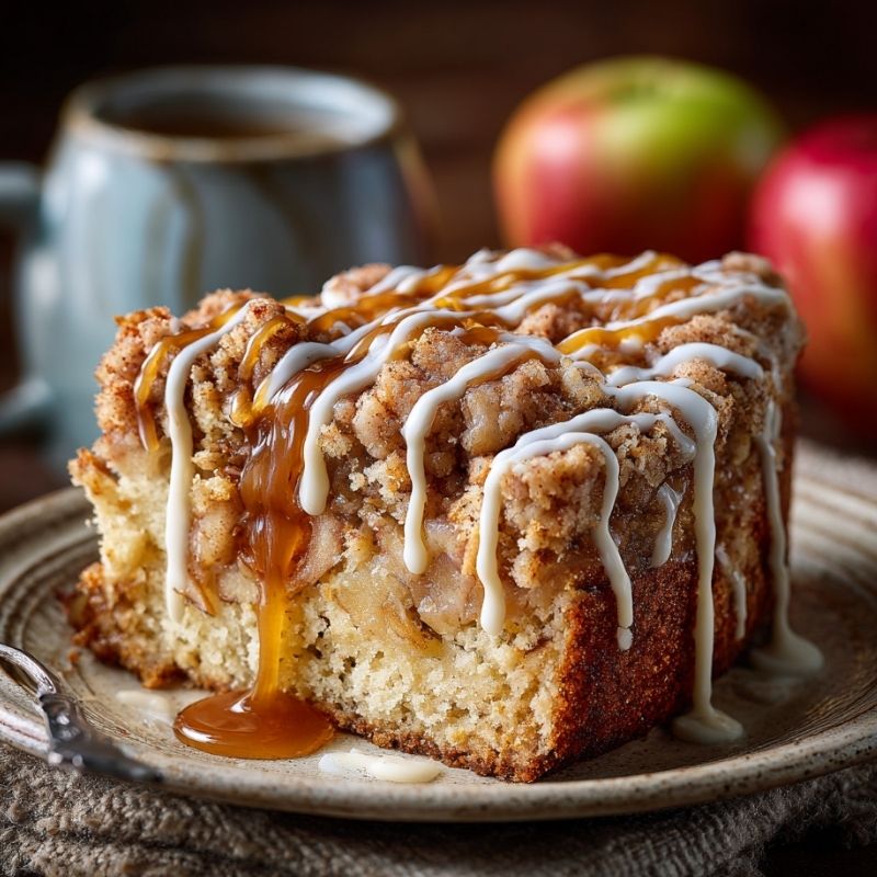 Buttery Apple Crumb Cake With Cinnamon Apple Drizzle