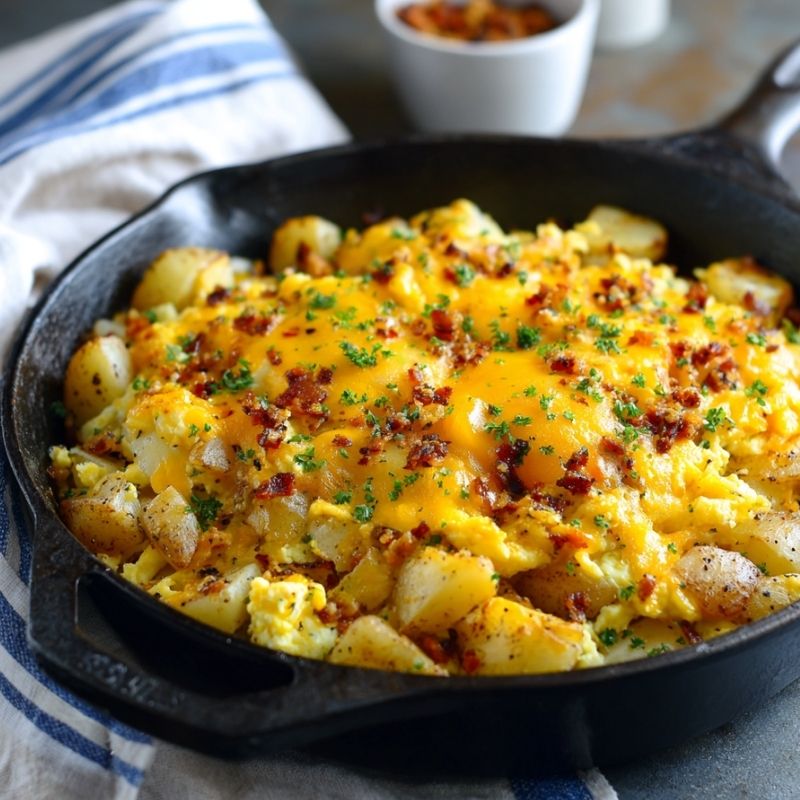 Comforting Cheesy Potato Egg Scramble