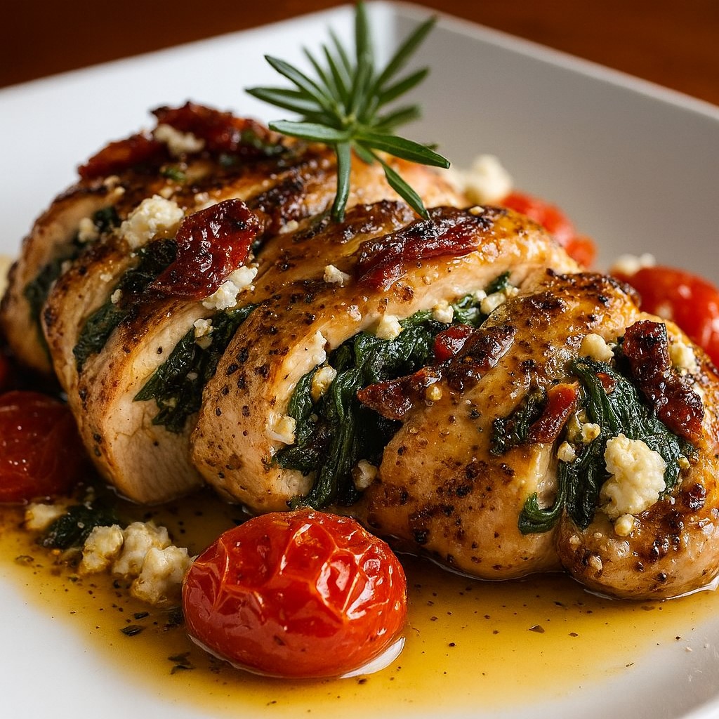 Cheesy Rolled Up Chicken With Feta, Spinach, And Sun-Dried Tomatoes