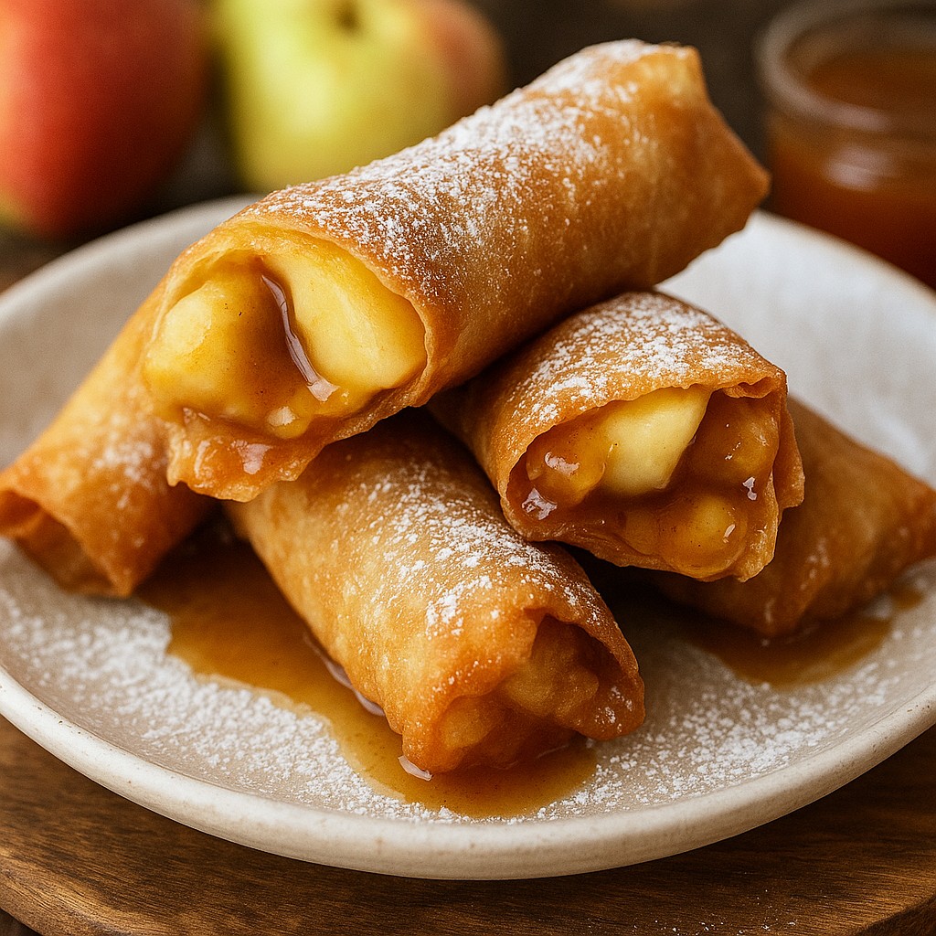 Caramel Drizzled Apple Pie Egg Rolls