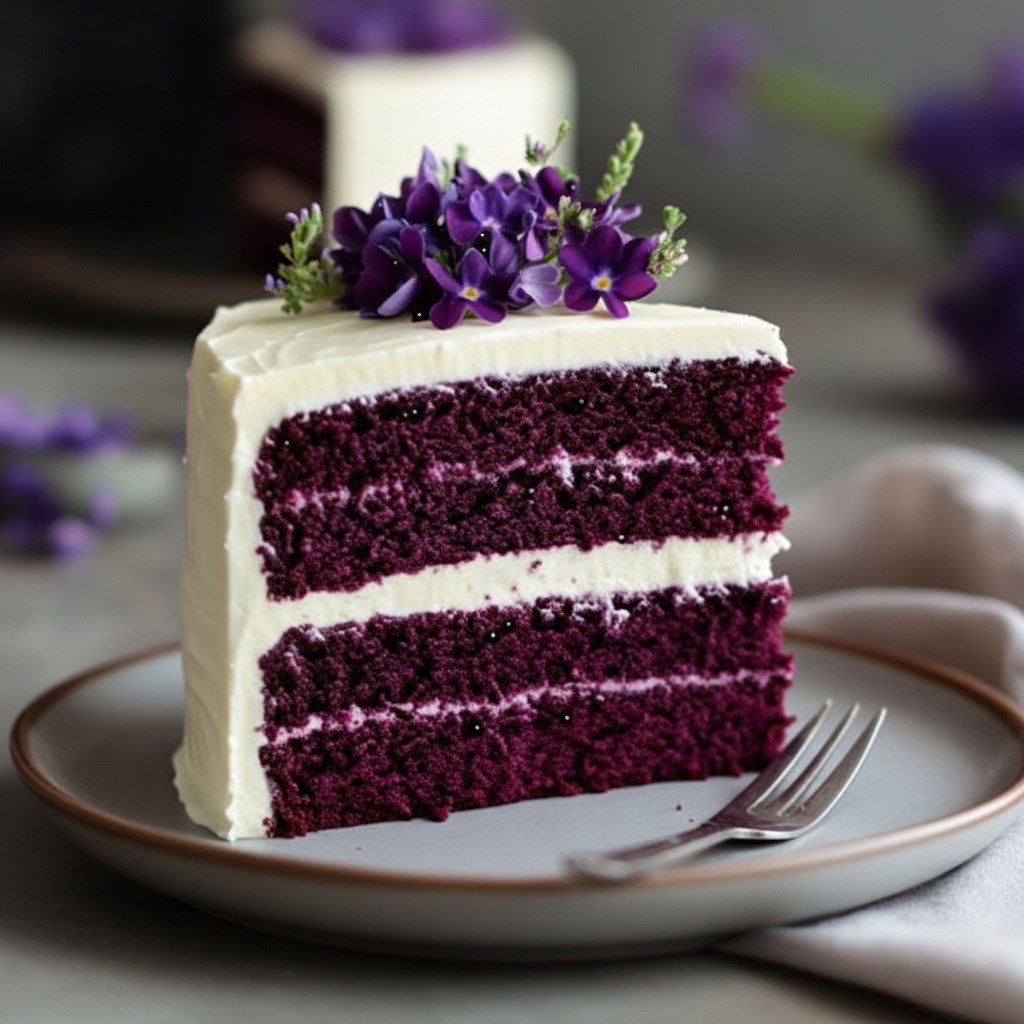Luscious Royal Purple Velvet Cake With Creamy Vanilla Frosting