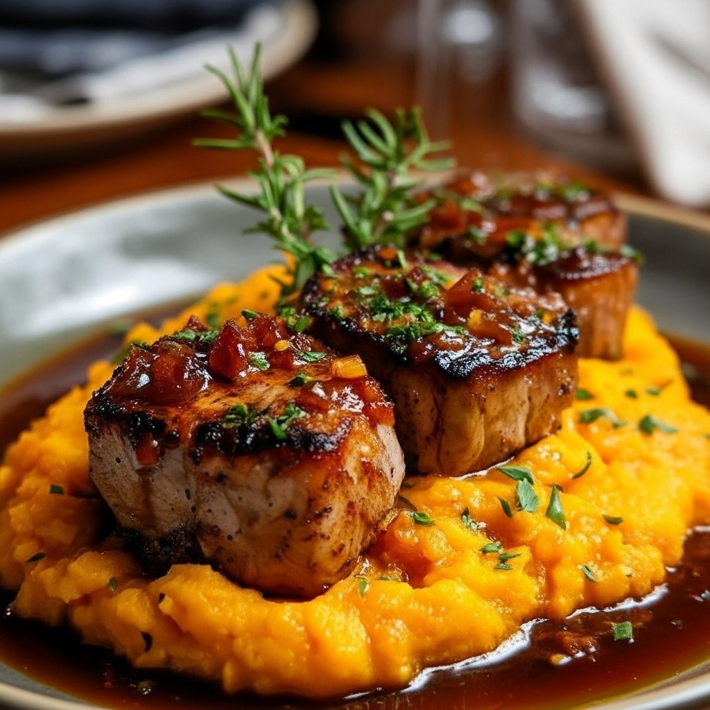 Apple Cider Pork With Mashed Sweet Potatoes