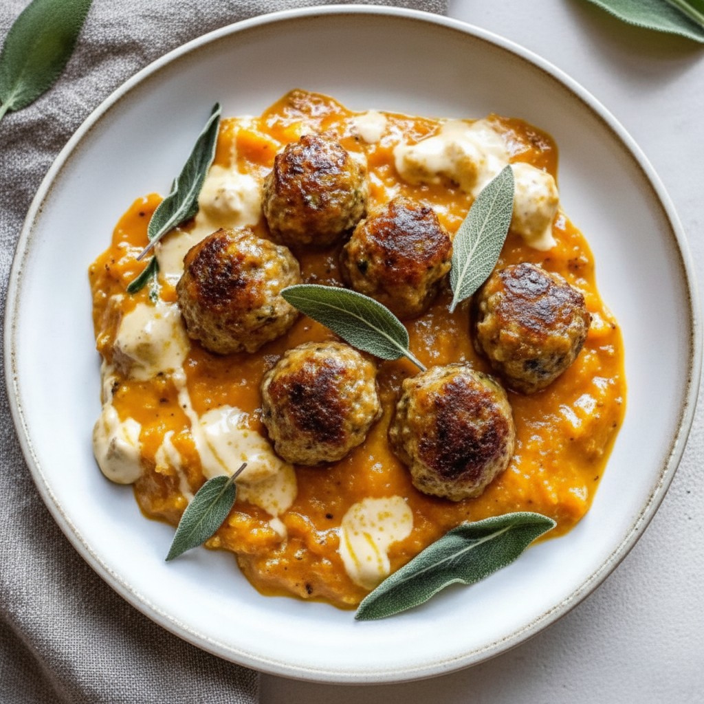 Creamy Pumpkin Chicken Meatballs In Sage Cream Sauce