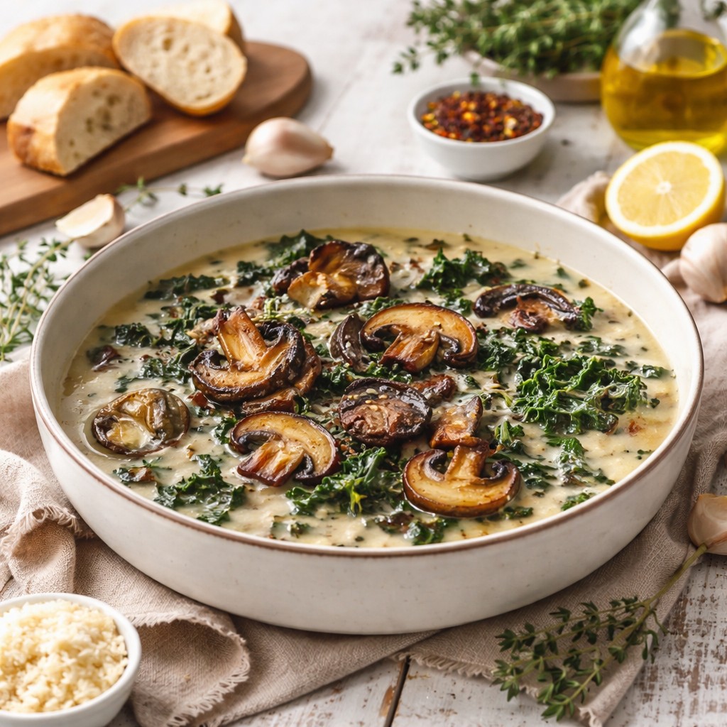 Wild Mushroom Caramelized Onion And Kale Soup